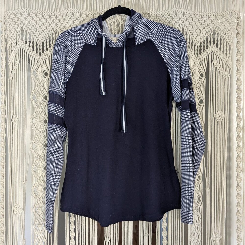 Lightweight Longsleeve Hooded Navy Blue Raglan Shirt Mesh Details Lg